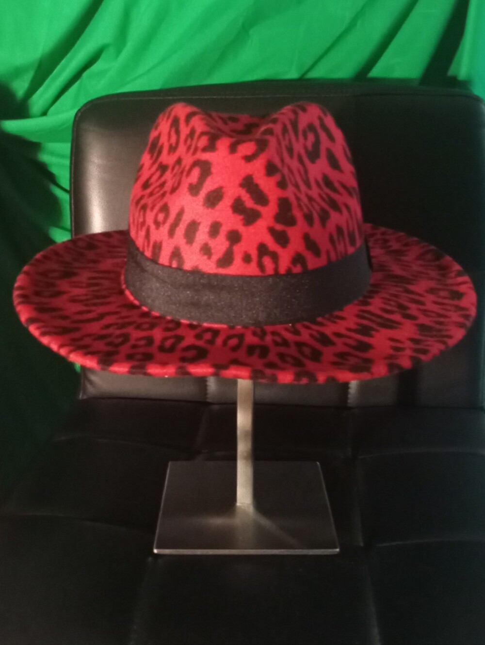 Red Leopard Fedora Hat with Black Band - Men Accessories